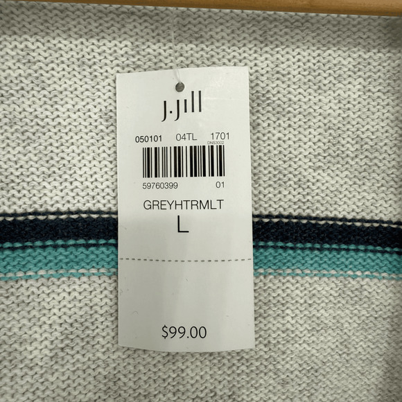 J. Jill Womens Cardigan Sweater Size L Long Line Stripes Blue NWT Coastal - Picture 4 of 9